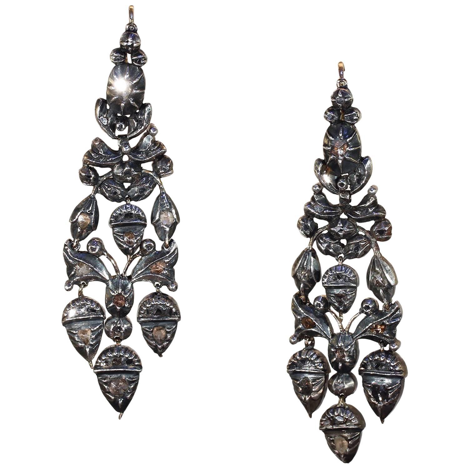 Georgian Girandole Diamond Earrings Acorn Motif For Sale