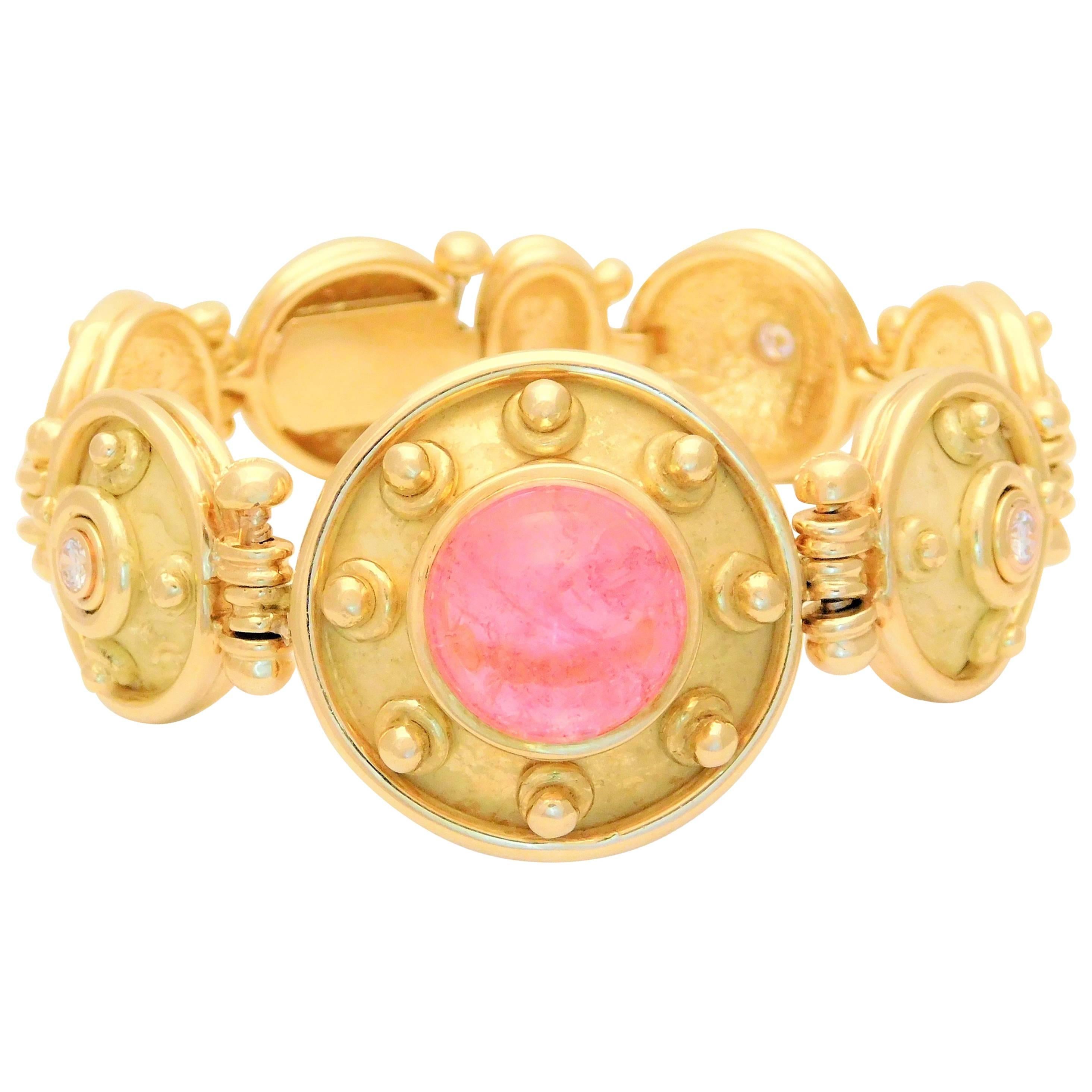 Denise Roberge 18 Karat Pink Tourmaline and Diamond Bracelet For Sale