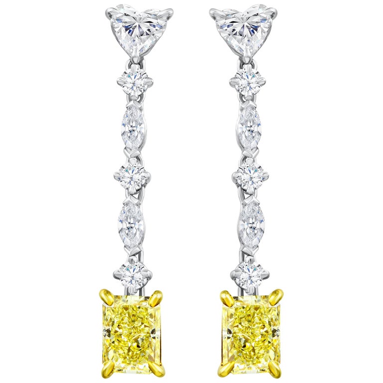 Fancy Yellow Radiant Cut Diamond Drop Earrings at 1stDibs fancy drop