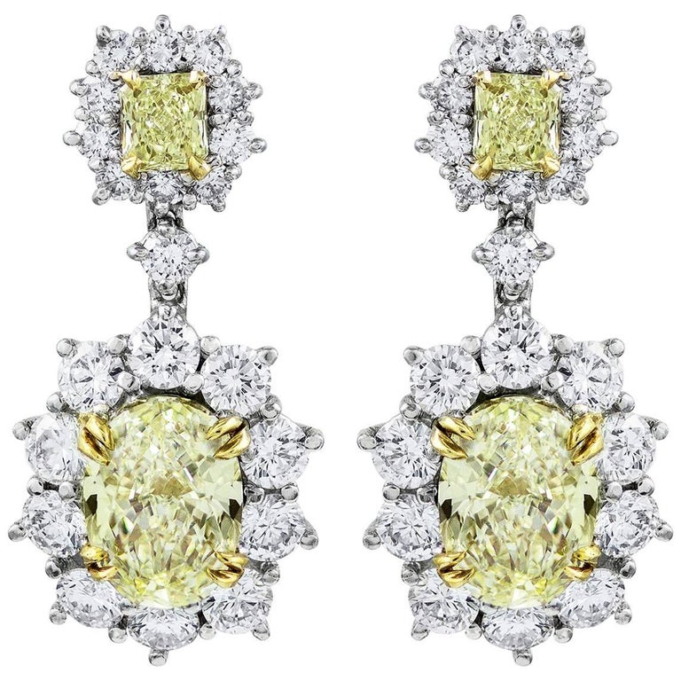 Fancy Yellow Diamond Halo Flower Dangle Earrings For At 1stdibs Fancy Yellow Diamond Halo Flower Dangle Earrings For
