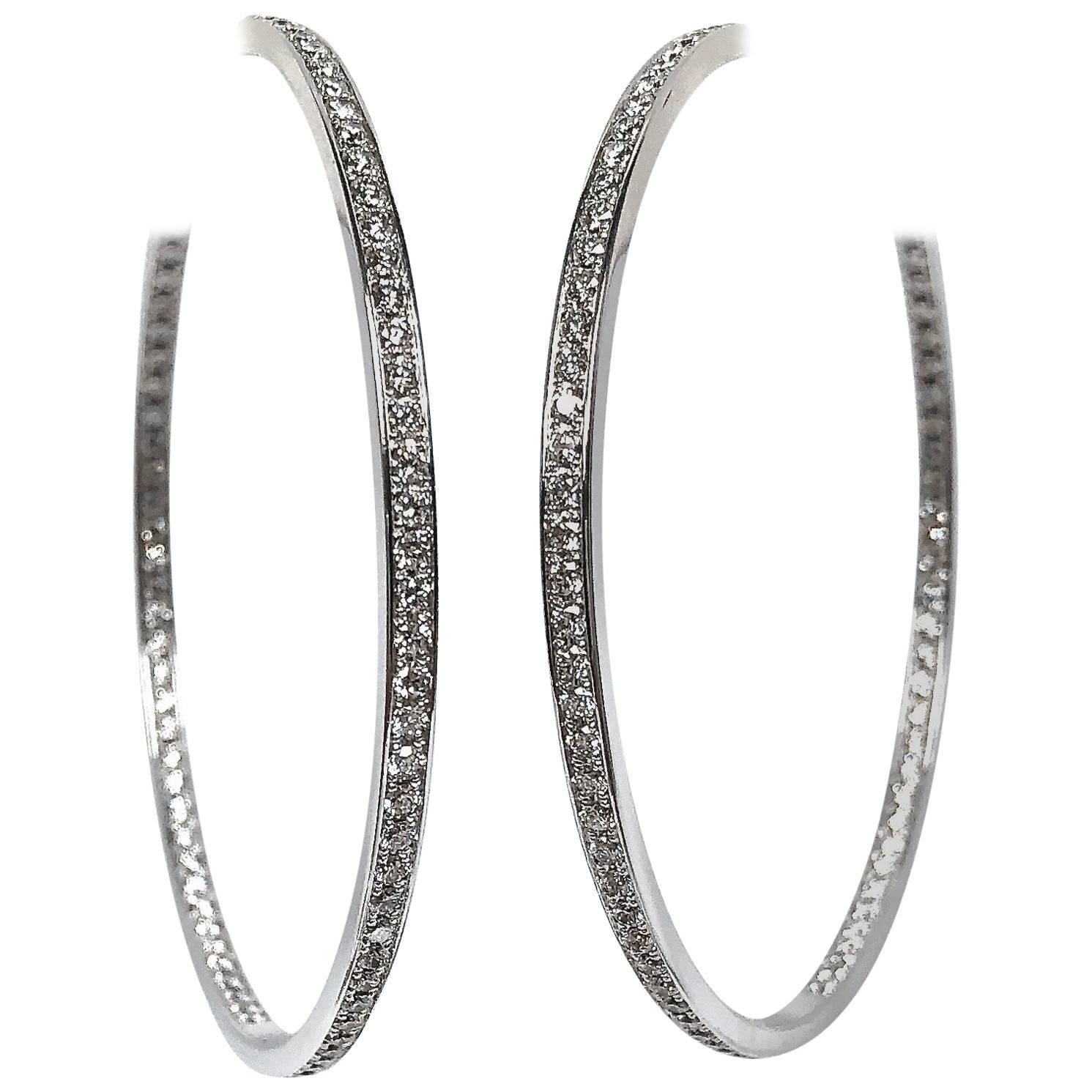 Cartier Large 3.5 Carat Diamond Hoop Earrings in White Gold For Sale