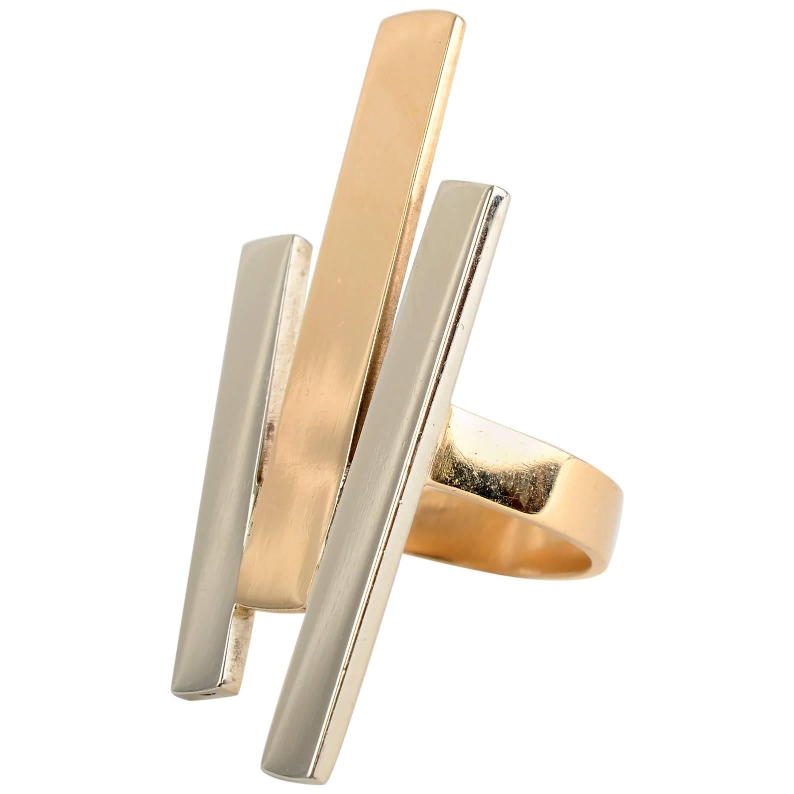 Betty Cooke Geometric Gold and Silver Ring