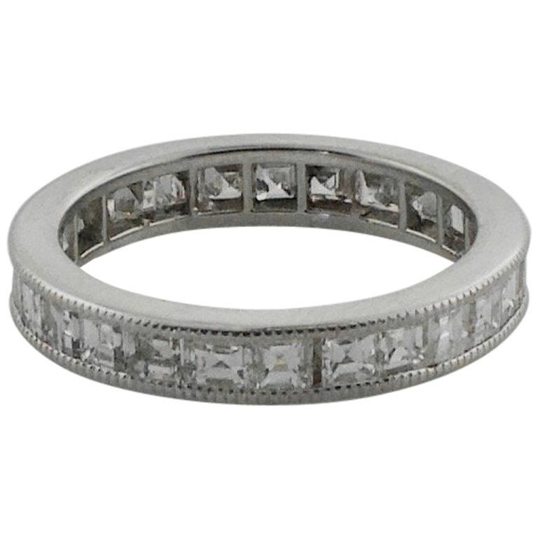 Square Cut Diamond Eternity Ring in White Gold For Sale
