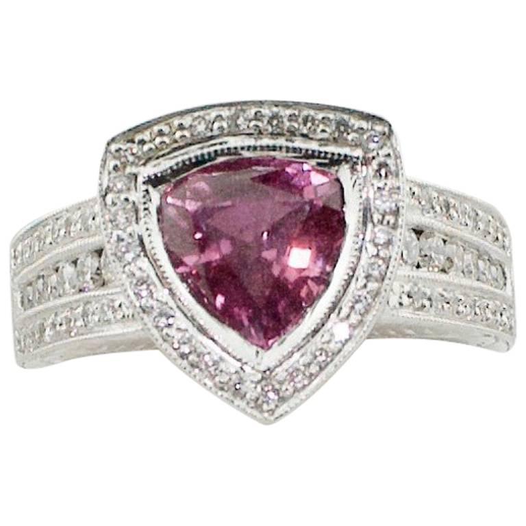 Trillion-Cut Pink Sapphire and Diamond Ring in 18 Karat Gold