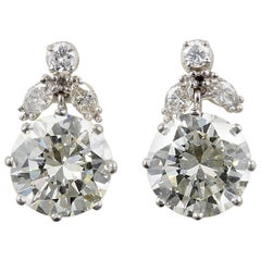 Antique 4.40 Carat Brilliant Cut Diamond Solitaire Plus Drop Earrings