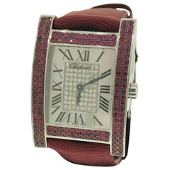Chopard H White Gold Rubies and Diamonds Satin Band Ladies Watch 17/3451