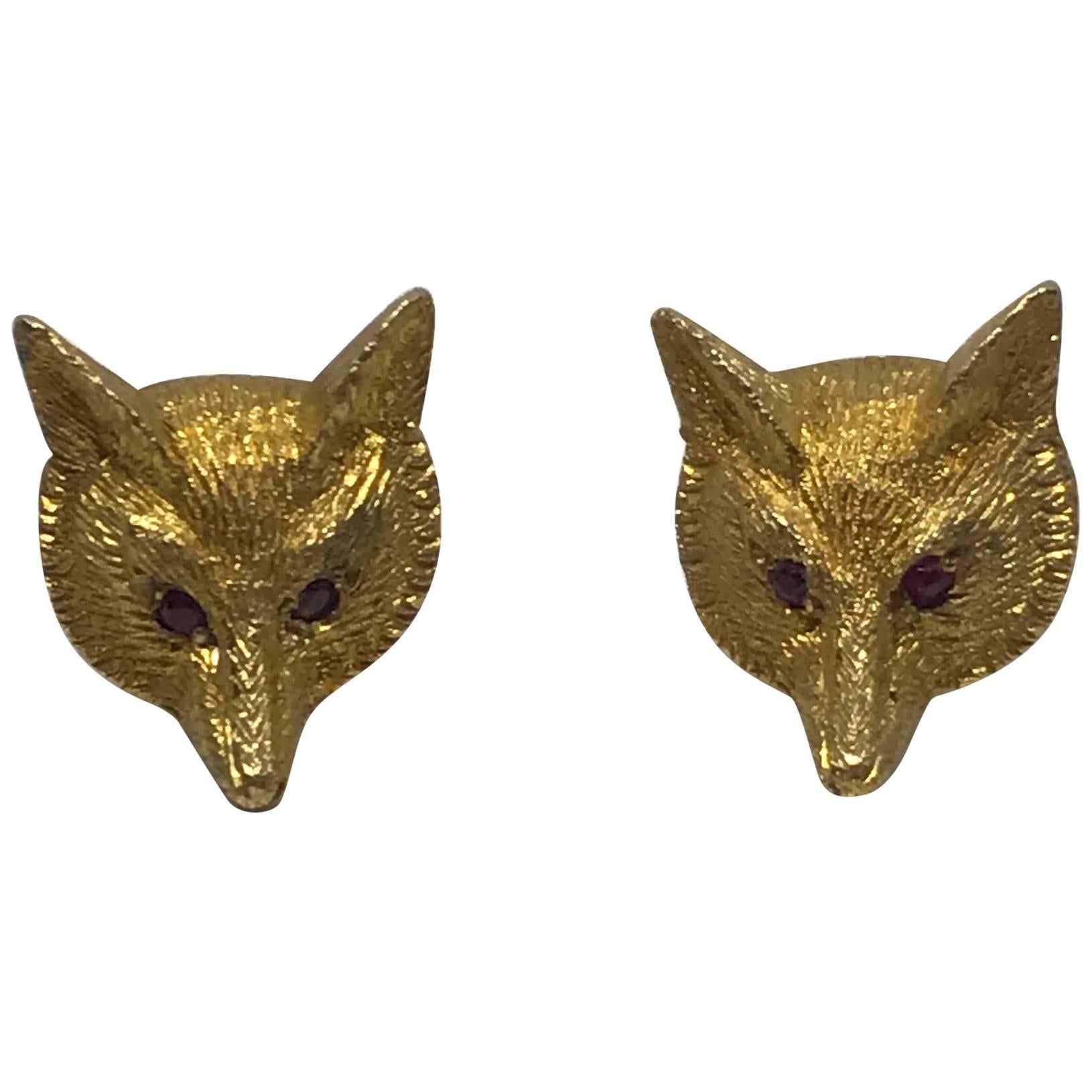 1950s Ruby and Gold Fox Head Earrings