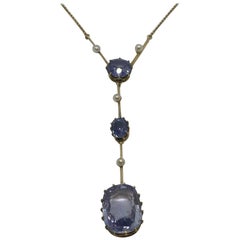 Edwardian Natural Unheated Ceylon Sapphire and Pearl Necklace, circa 1910
