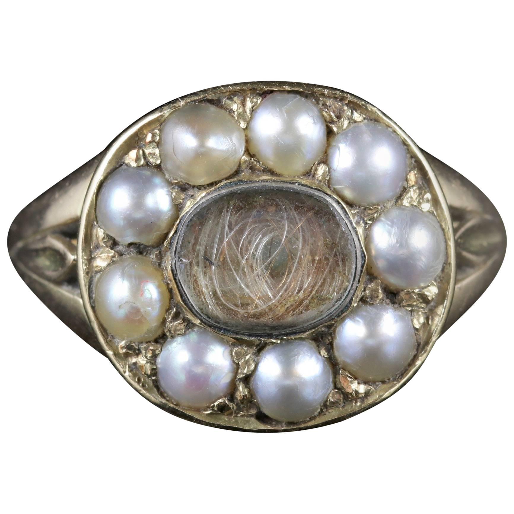 Antique Georgian Mourning Ring 18 Carat Gold Pearl, circa 1830