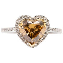 GIA Certified 2.02 Carat 18 Karat White Gold Brown Diamond Halo Engagement Ring 