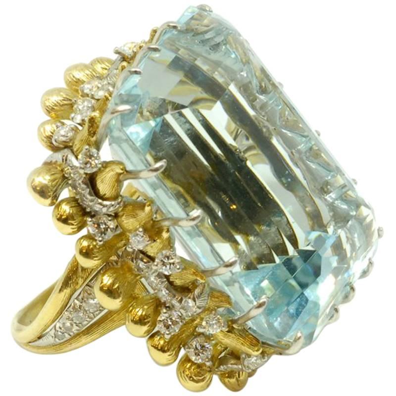Large Aquamarine Cocktail Ring For Sale