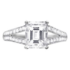 Diana M GIA Certified 2.00 CTTW Emerald Cut Diamond Double Shank Platinum Ring