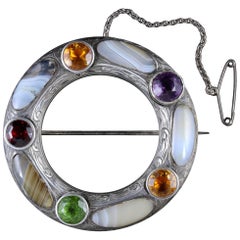 Antique Victorian Scottish Brooch Silver Quartz Agate, circa 1870