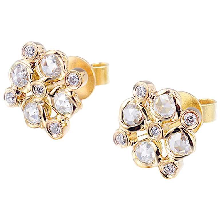 Maia Rose-Cut Diamond Checker Cluster Stud Earrings 18k For Sale