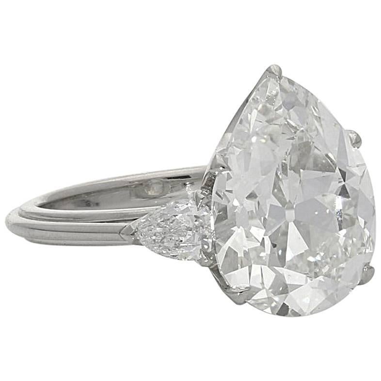Hancocks 4.48 Carat Pear-Shaped Old-Mine Cut Diamond Ring