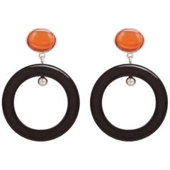 Fouché Hoop Dangle Earrings Carnelian Horn Silver