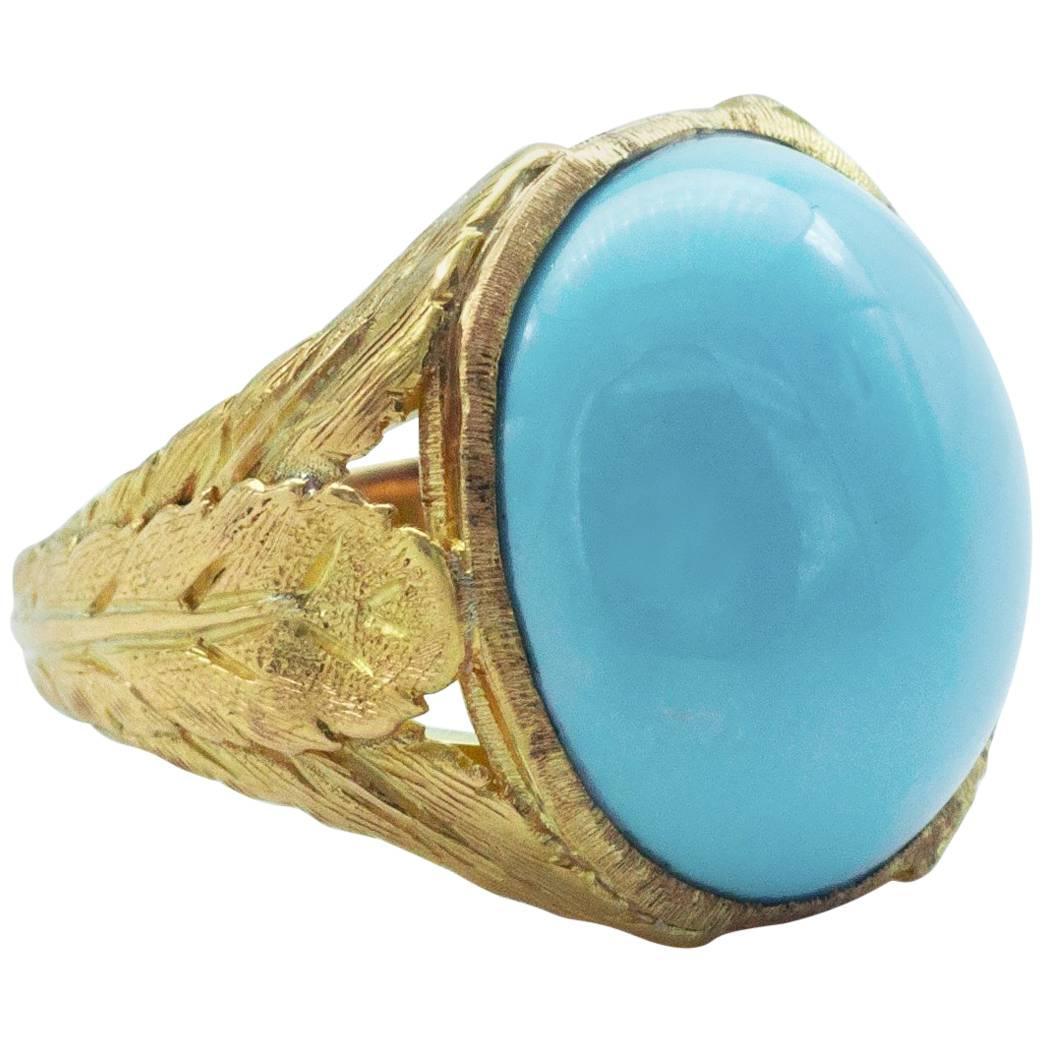 Turquoise and Gold Florentine Cocktail Ring