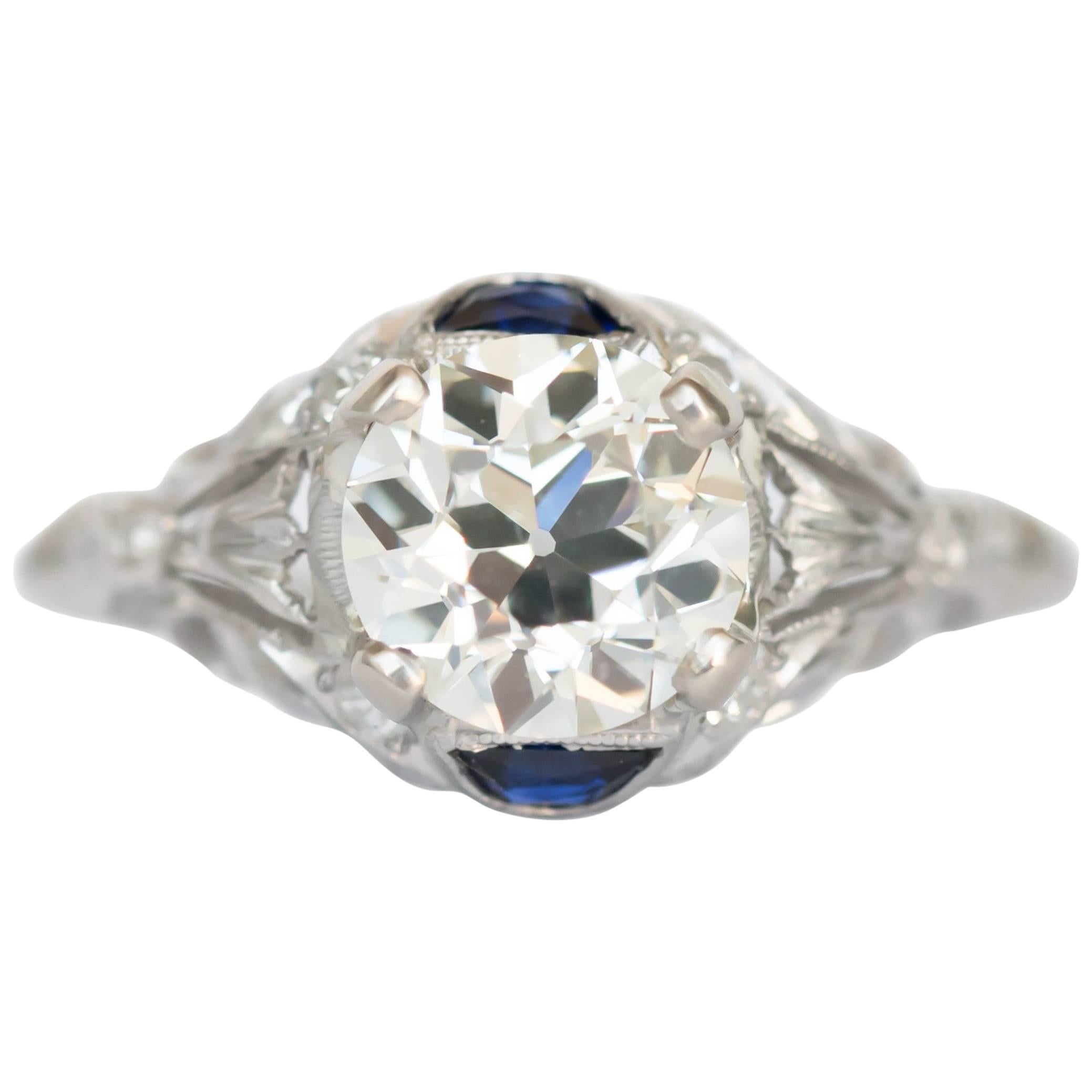 GIA Certified 1.20 Carat Diamond and Sapphire Platinum Engagement Ring For Sale
