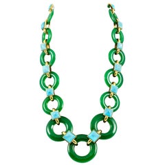 1970s Aldo Cipullo Green Chalcedony and Turquoise Necklace