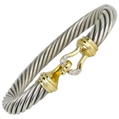 Contemporary David Yurman, 18 Karat Gold Sterling Cable Diamond Clasp Bracelet