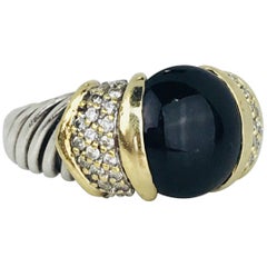 David Yurman Diamond and Black Onyx Two-Tone 18 Karat Gold Sterling Cable Ring