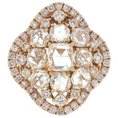 18 Karat Rose Gold Rose Cut Diamond Ring, over 5 Carat Total