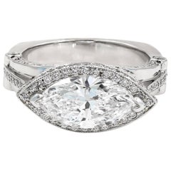 GIA Certified 2.54 Carat Marquise Cut Halo Set Diamond Ring