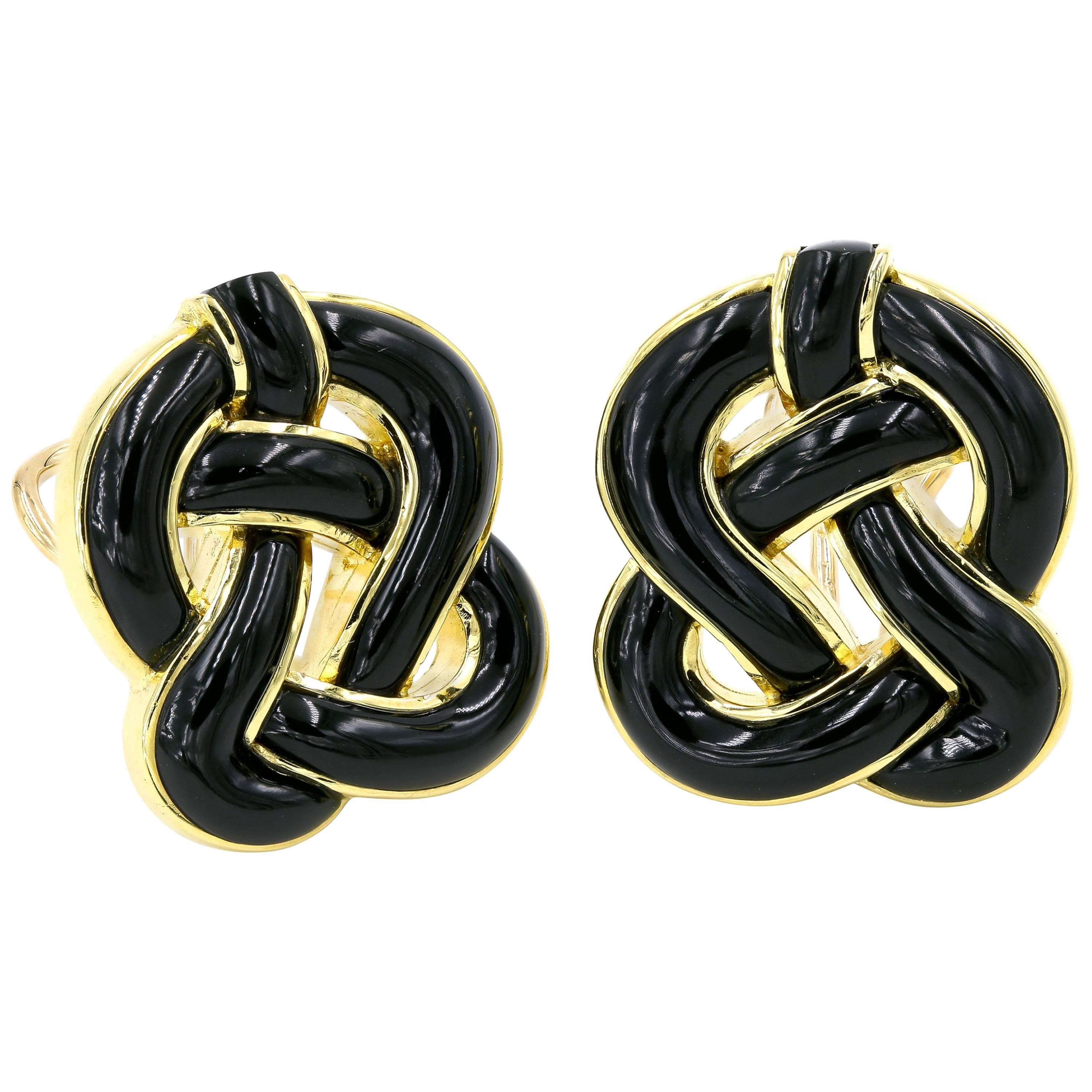 Tiffany & Co. Black Onyx and 18 Karat Yellow Gold Earrings