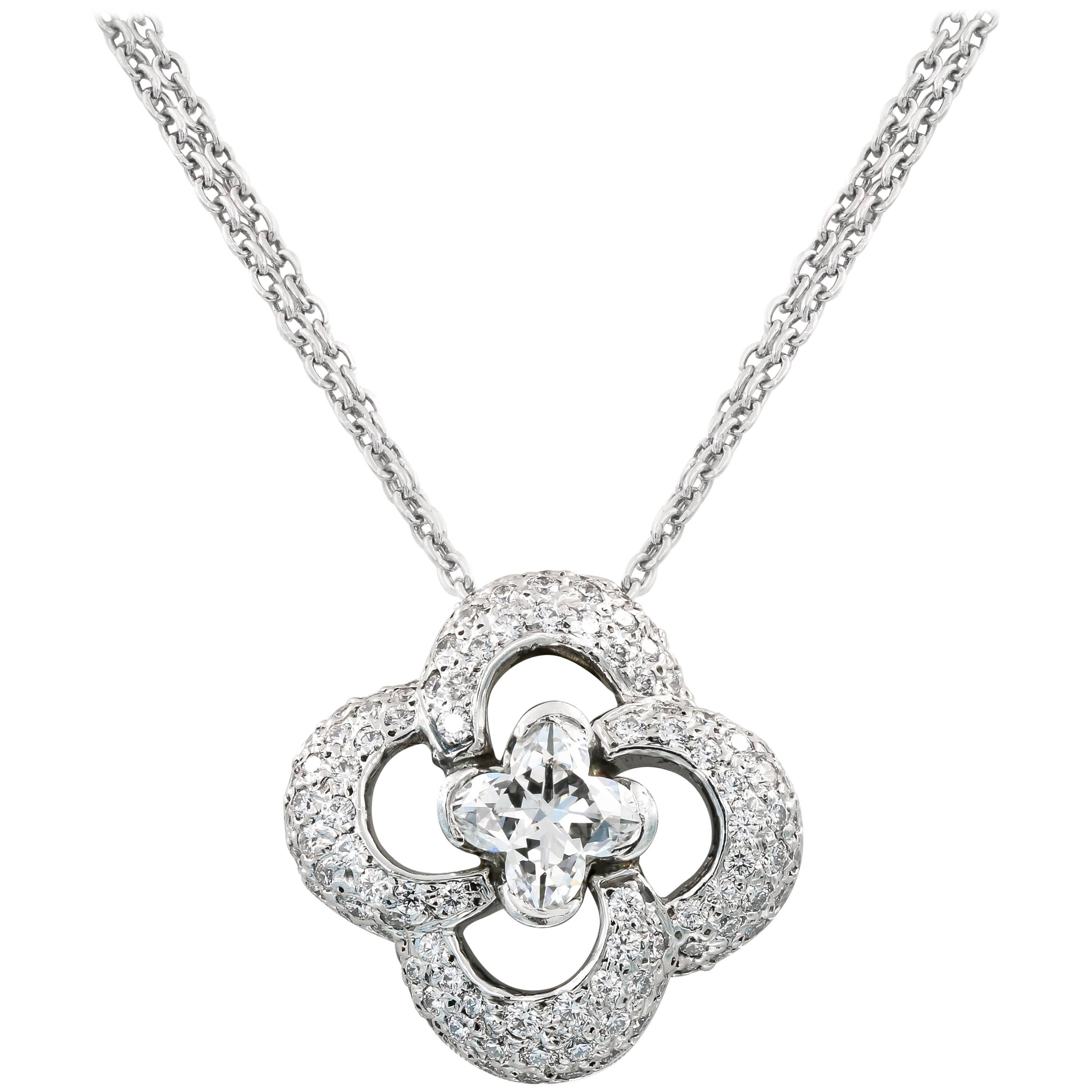 Clover Style Diamond Necklace with .88ct. Lili-cut Diamond Center