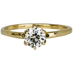 Old European Round Diamond, Yellow Gold Solitaire Ring .65 Carat, circa 1910