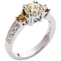Kian Design White Gold Fancy Yellow and Certified White Diamond Engagement Ring