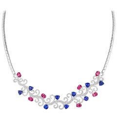 Tivon Diamond Tanzanite & Pink Tourmaline 18k White Gold Collier