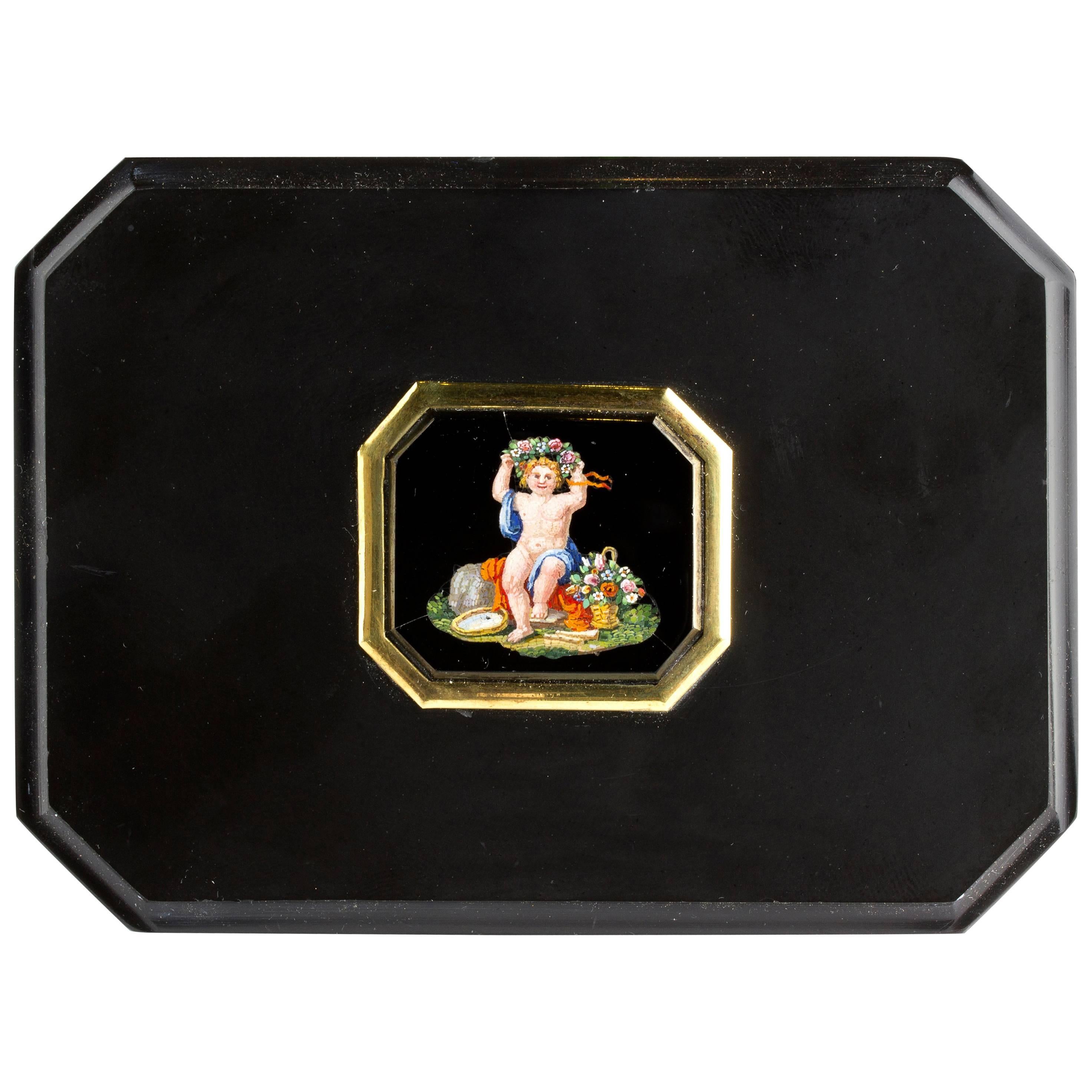 Micromosaic Onyx Paperweight, Signed Barberi, Italy, 1783-1857 For Sale