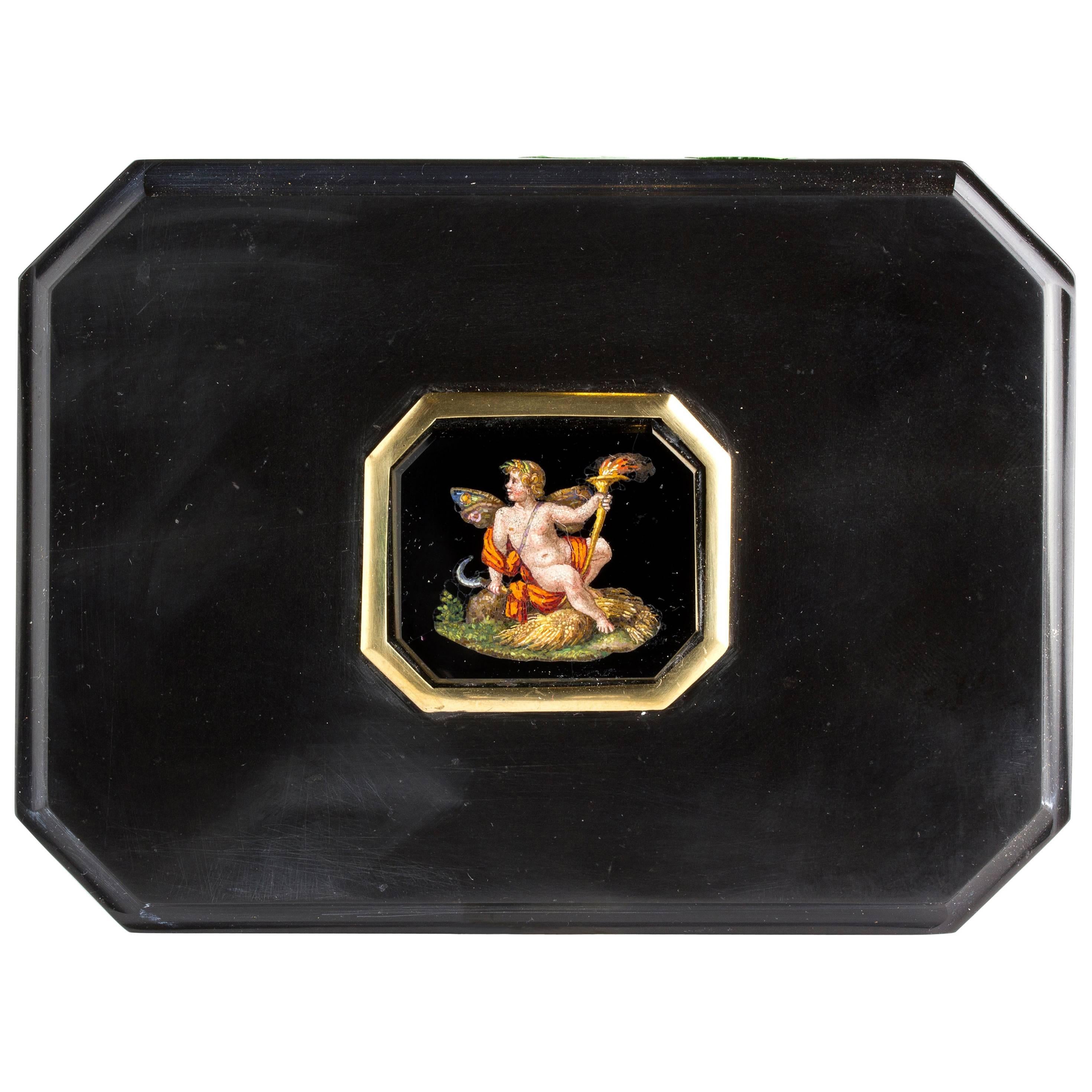Micromosaic Onyx Paperweight, Signed Barberi, Italy, 1783-1857 For Sale
