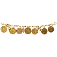 Yellow Gold Coins and Charmes Bracelet, circa 1950