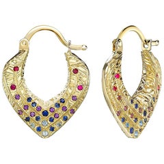 Venyx 18 Karat Gold Sapphire Amethyst Colored Stone Bear Paw Heart Earrings