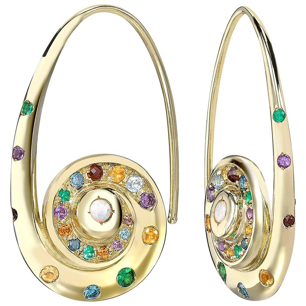 Venyx 18Kt Gold Diamond Sapphire Opal Amethyst Citrine Garnet Topaz Earrings For Sale