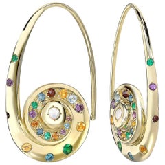 Venyx 18Kt Gold Diamond Sapphire Opal Amethyst Citrine Garnet Topaz Earrings