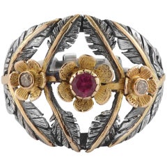 Emma Chapman Pink Tourmaline Diamond Yellow Gold Silver Flower Ring