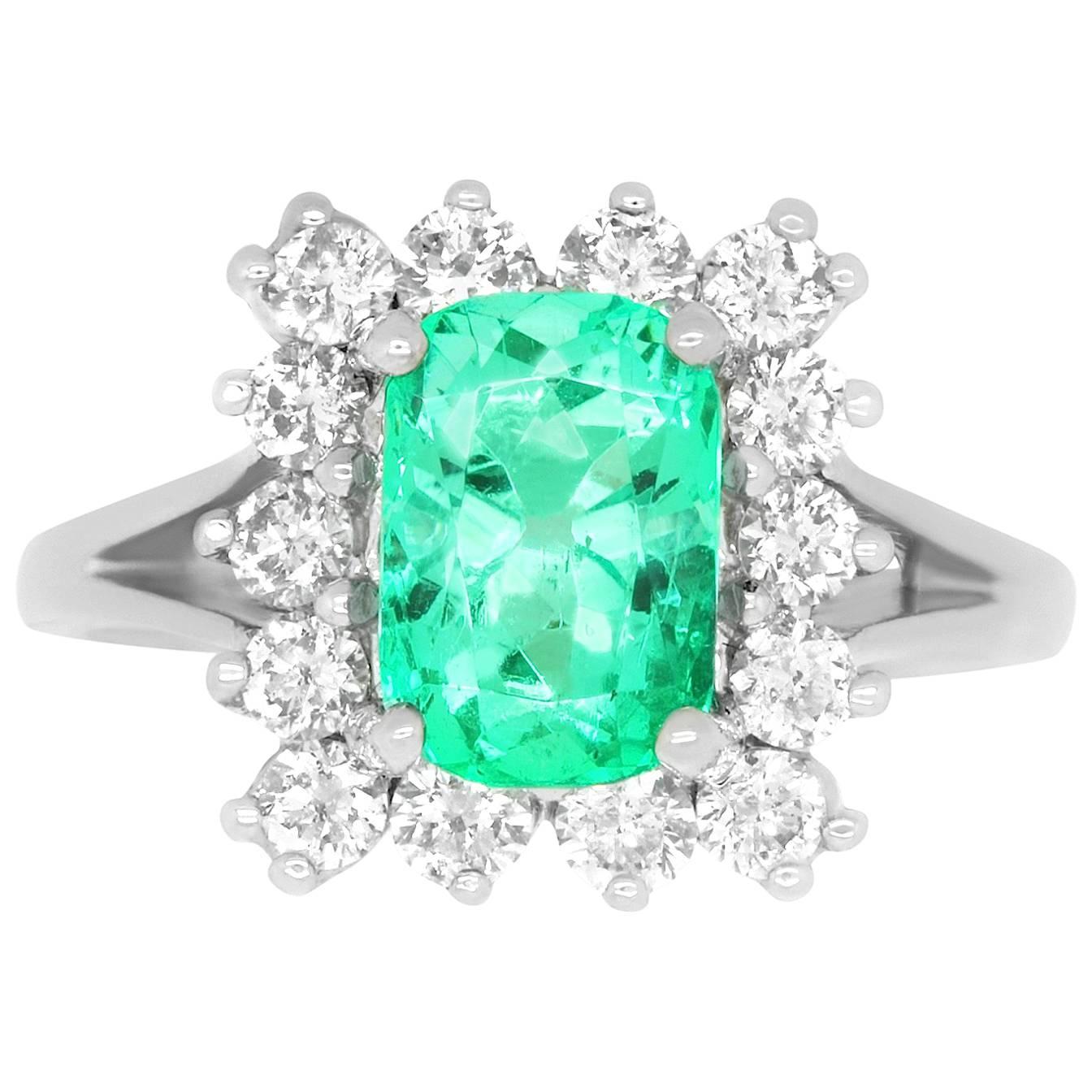 2.14 Carat Emerald Cut Emerald and White Diamond Ring