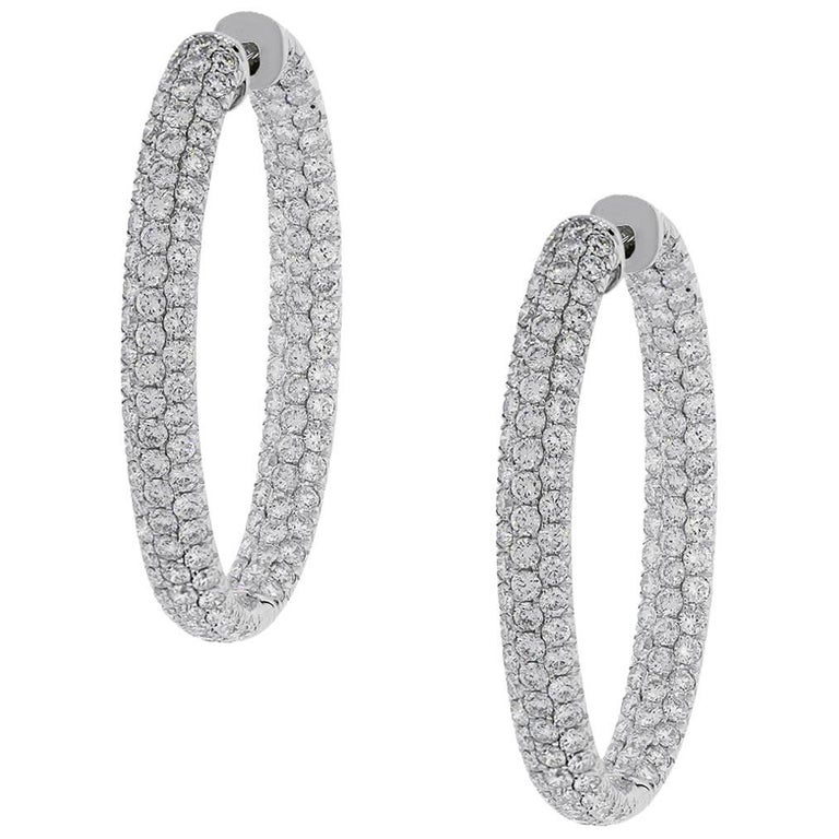 Round Diamond Pave Inside Out Hoop Earrings at 1stDibs