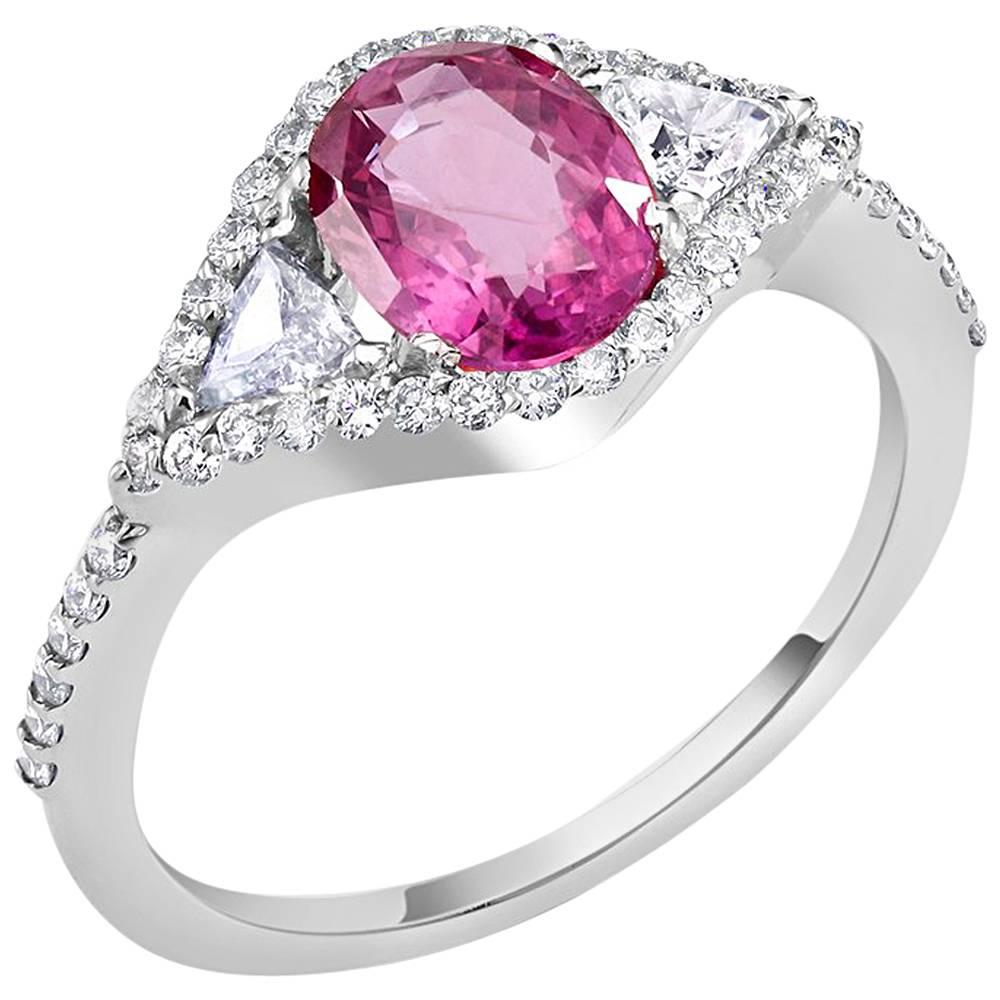 Platinum Pink Sapphire Diamond Cocktail Ring GIA Certificate No Indication Heat