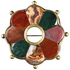 Antique Victorian Large Agate Scottish Brooch, circa 1880