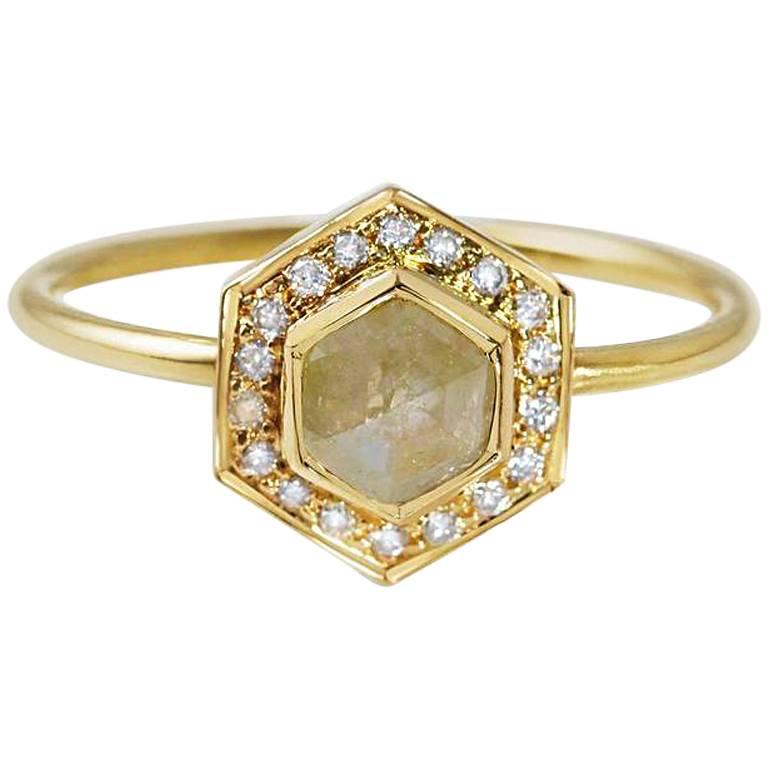 Rachel Boston 18 karat Yellow Gold Grey Hexagon Diamond Engagement Ring