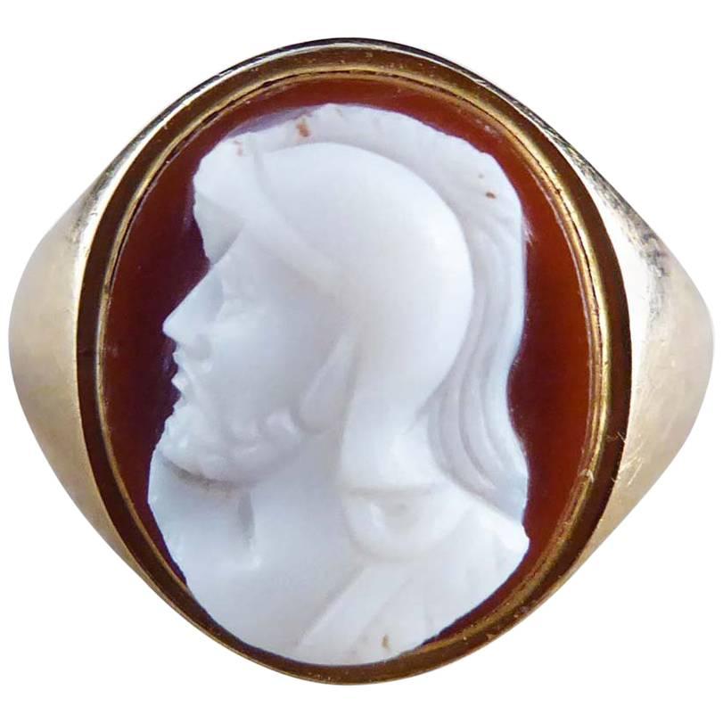 Antique Victorian 9 Carat Gold Hardstone Cameo Ring Depicting Male Head