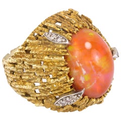 1972 Andrew Grima, Fire Opal, Diamond and Textured Gold Wire Work Ring