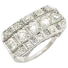 Vintage Art Deco Old European Cut Diamond Three-Row Platinum Ring