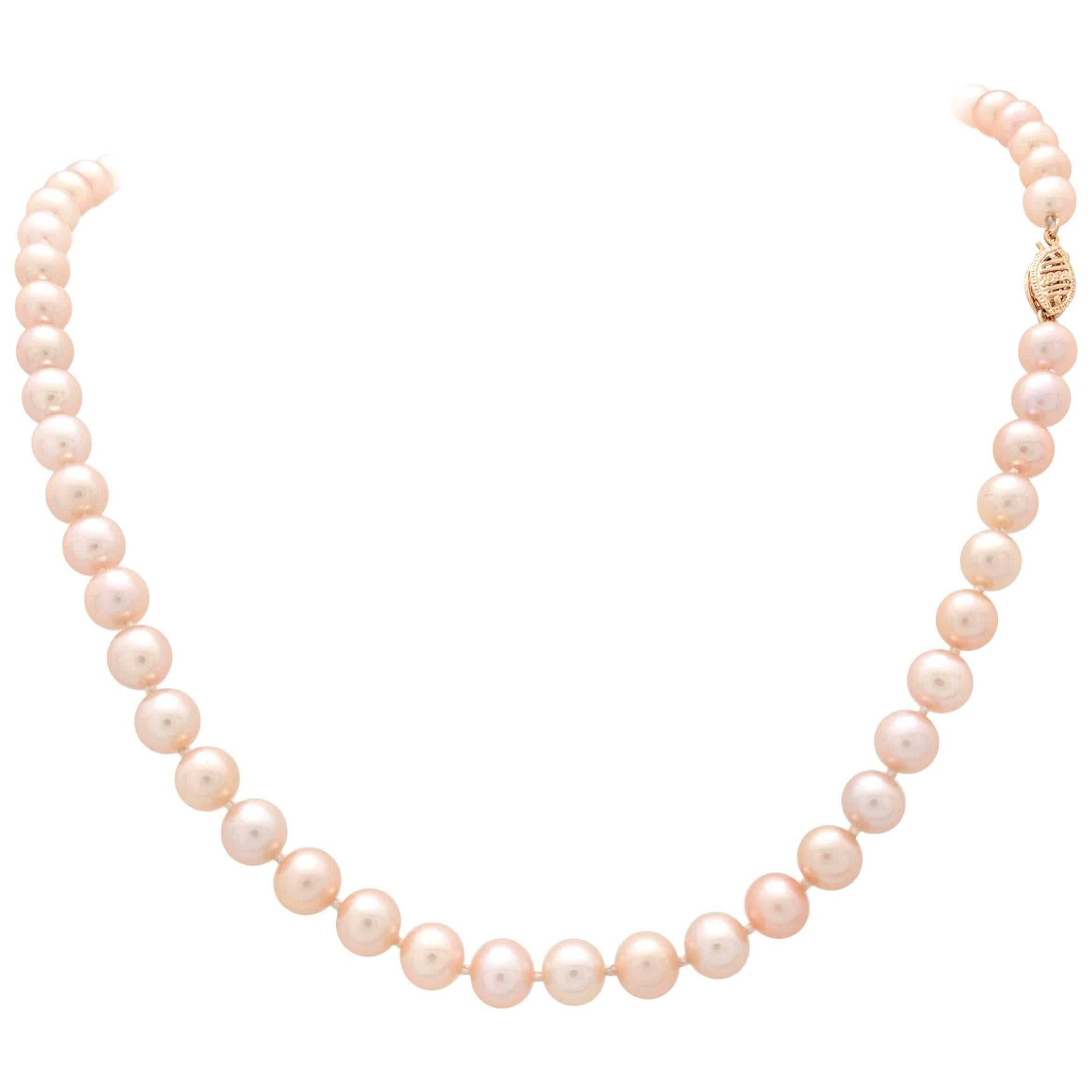14 Karat Yellow Gold Cultured Freshwater Pink Pearl Necklace