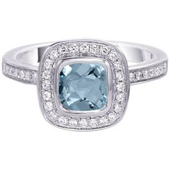 Frederic Sage 0.94 Carat Aquamarine “Mini” Ring Set in White Gold with Diamonds