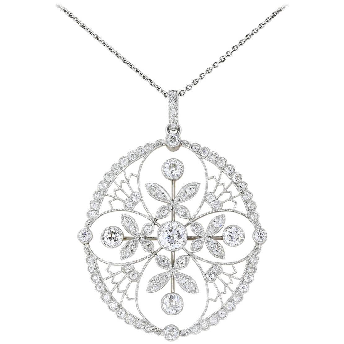 Platinum Diamond Edwardian Pendant Necklace For Sale